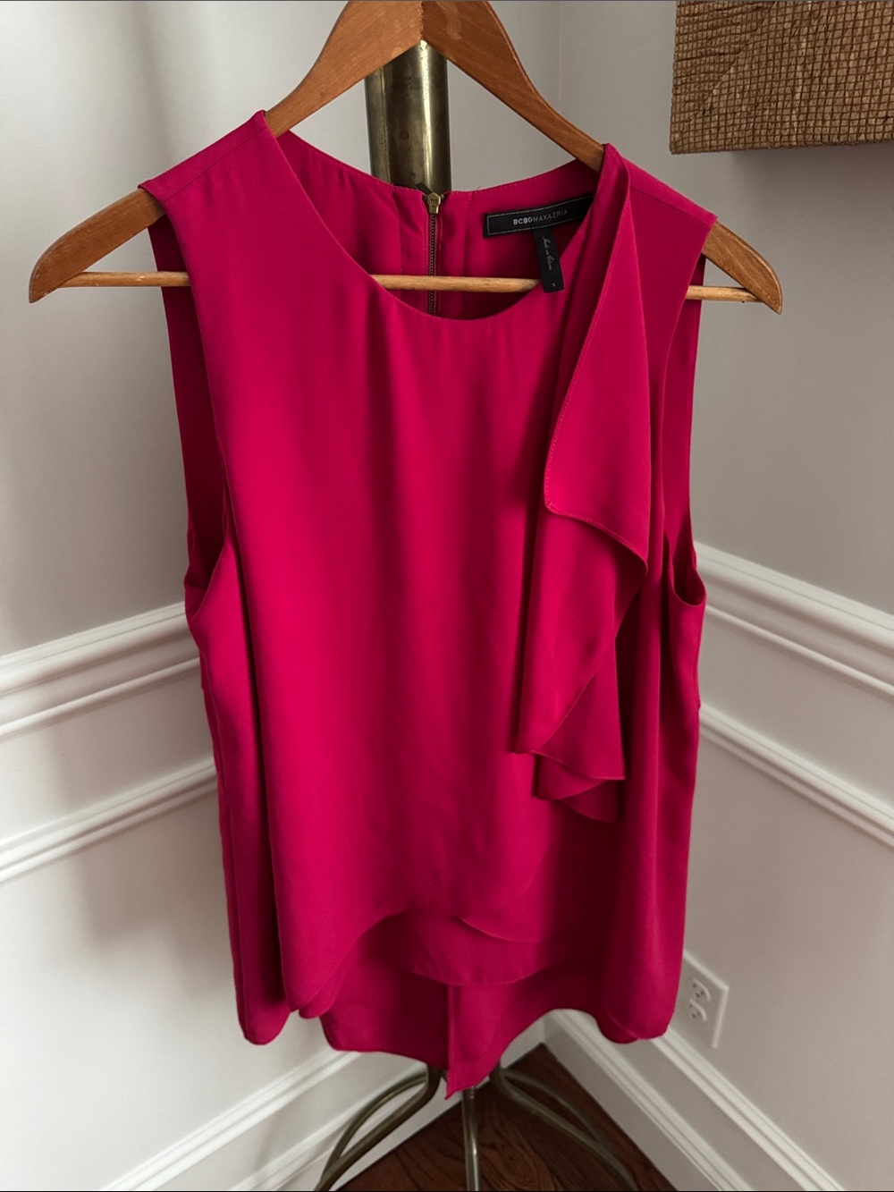 BCBGMaxAzria Fuchsia Sleeveless Ruffle-Accent Camisole